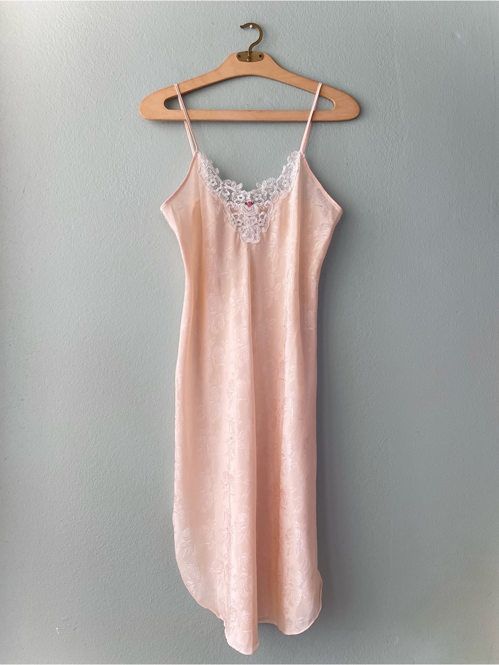 Inner Most | 80s Vtg | Floral Lace-Front Rounded-Hem Long Slip Dress Lingerie